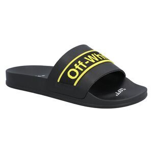 Off White logo-print leather slides